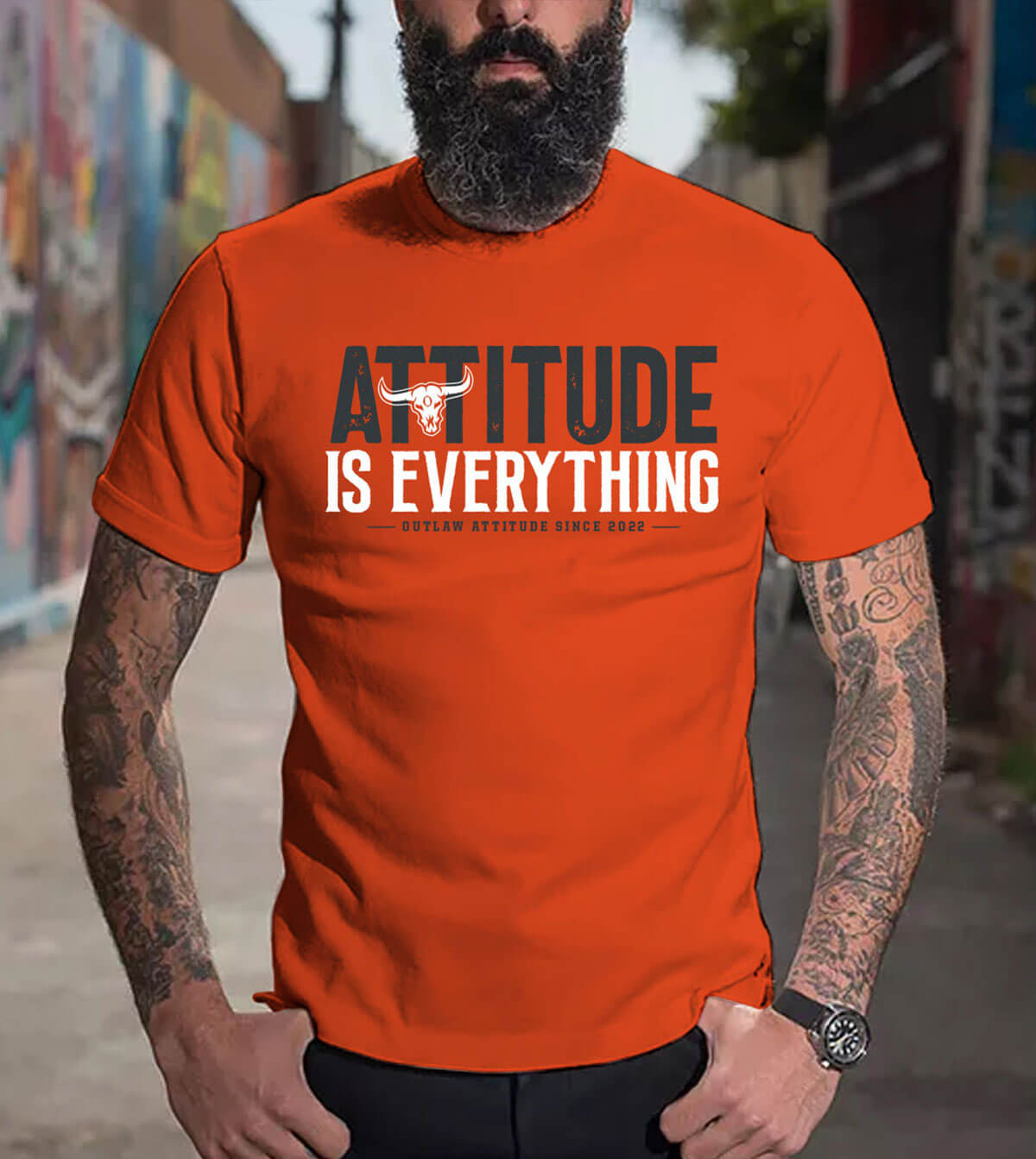 Front view of the "Attitude is Everything" t-shirt.