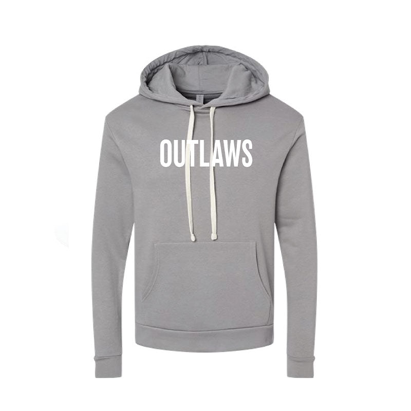 Gray hoodie with 'OUTLAWS' text on a white background