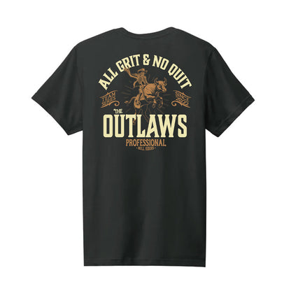 Black t-shirt with 'All Grit & No Quit' and 'The Outlaws' text on a white background