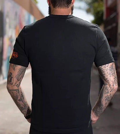 Back view of the black "Be 90" T-Shirt