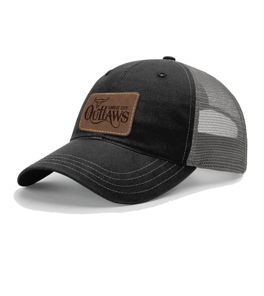 Front view of the "Kansas City Outlaws" Garment-Washed Trucker Cap