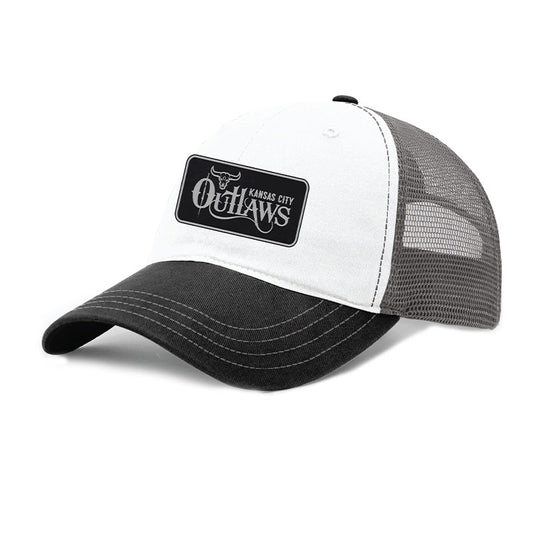 Black and white trucker hat with 'Kansas City Outlaws' logo