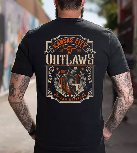 Back view of the black "Outlaw Attitude" T-Shirt