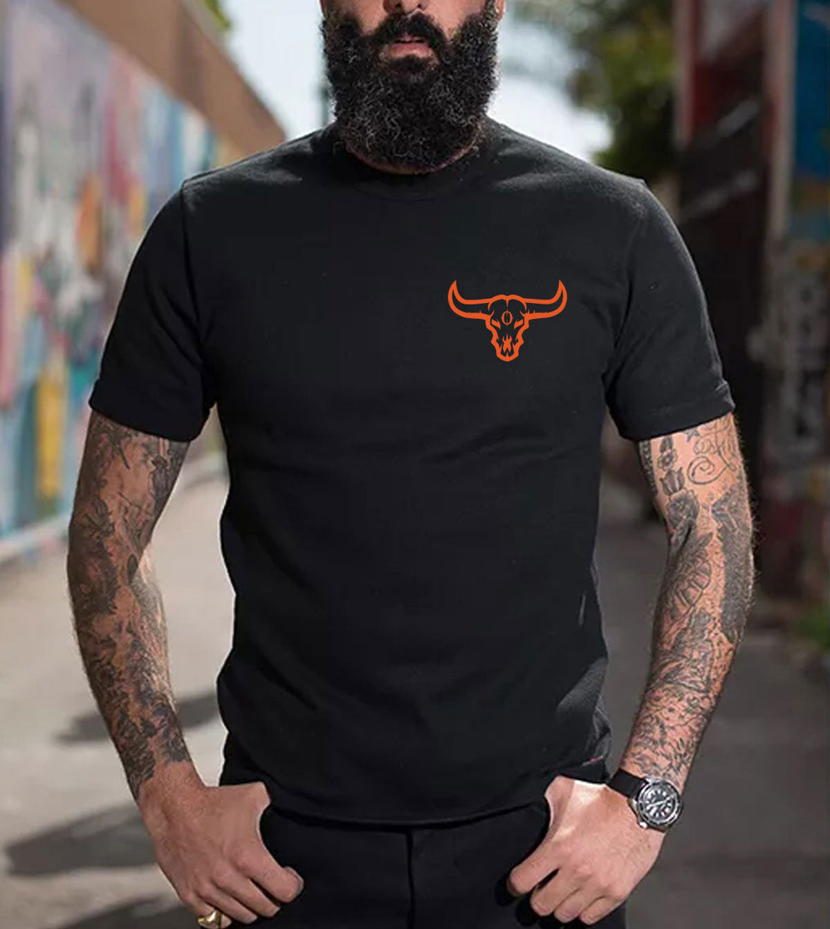 Front view of the black "Outlaw Attitude" T-Shirt
