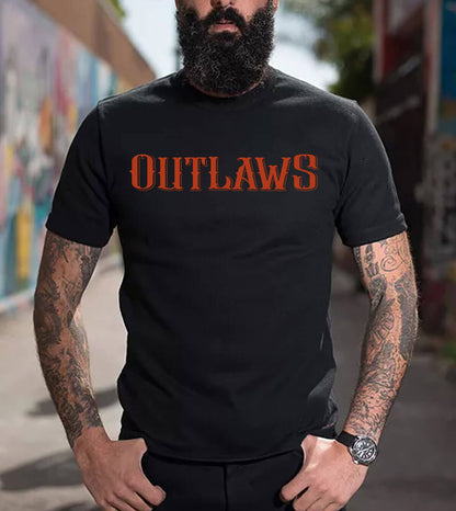 Front view of the "Outlaws" t-shirt.