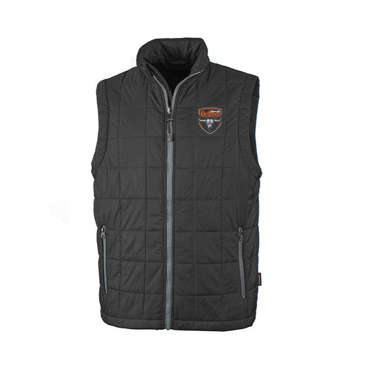 Black puffer vest with a KC Outlaws logo