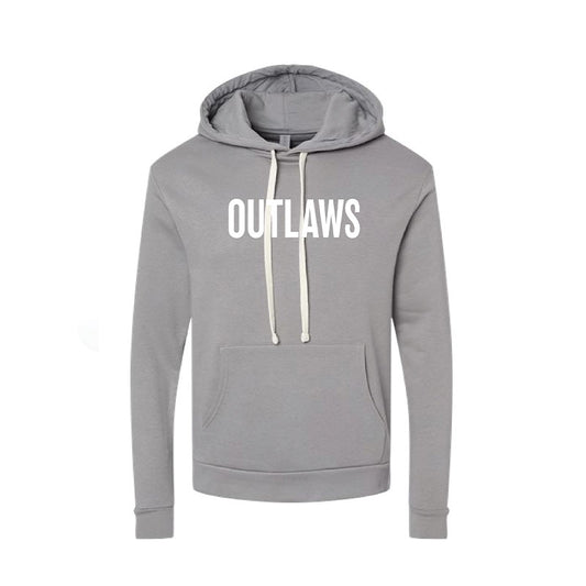 Gray hoodie with 'OUTLAWS' text on a white background