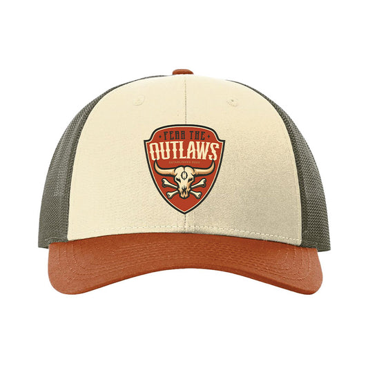 Trucker hat with Fear the Outlaws' logo