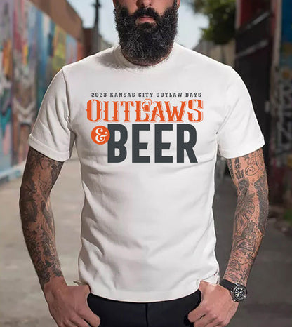 Front view of "Outlaws and Beer" t-shirt.