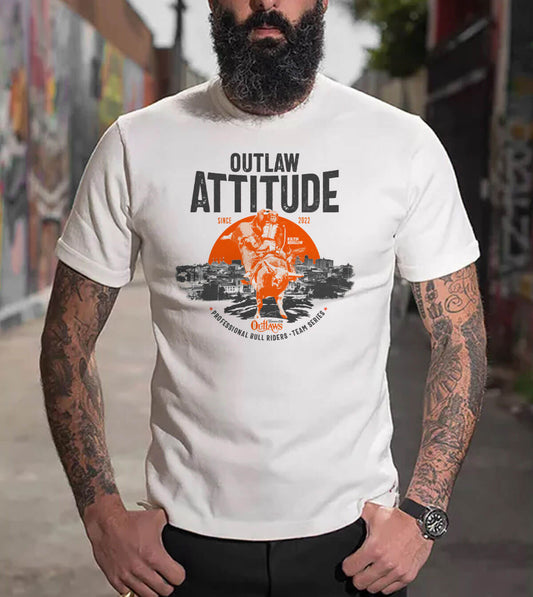 Front view of the "Outlaw Attitude" ft. Koltin Hevalow t-shirt.
